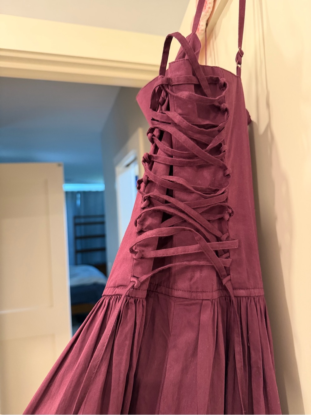 NWT Damson Madder Organic Cotton Angelina Midi Dress with Side Lace-Up - Picture 2 of 6